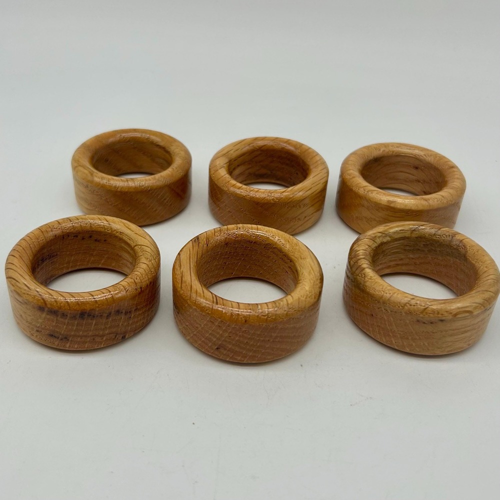 Set Of 6 Natural Wooden Boho Napkin Rings - Everyone Unique Medium Tone Rustic